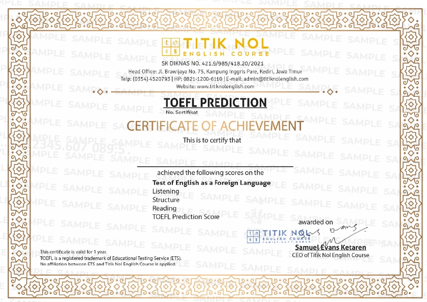 TOEFL Prediction Test Online - Titik Nol English Course